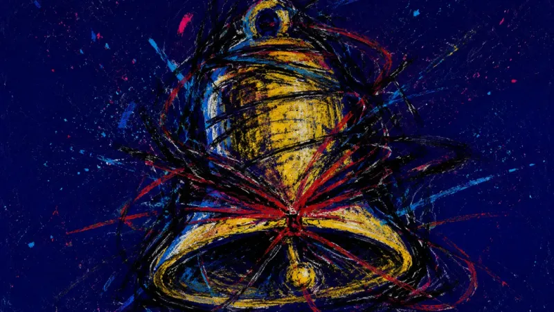 Choked Signal A distorted bell bound by chaotic marks, representing imposter syndrome, over-control, and pressure
