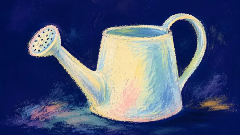 Measured Pour A restored watering can with clean balanced contours, representing grounded enoughness and a calmer,