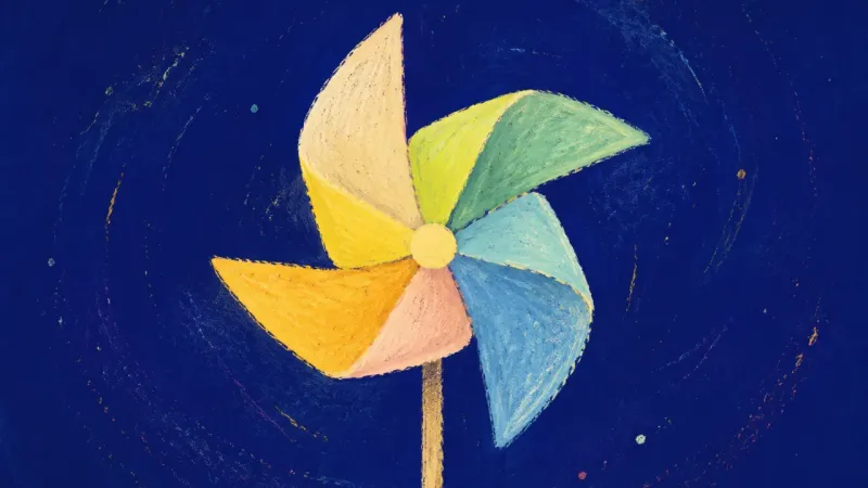 Centered Rotation A restored pinwheel with evenly opened blades, representing inner coherence and steadier self-trust