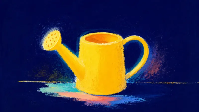 Steady Pour A restored watering can with calm balance, representing the ability to receive care as meaningful,,,