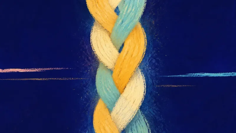 True Thread A restored braid with balanced interwoven strands, representing a steadier sense of self and warmer
