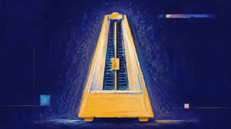 Recovered Rhythm An abstract metronome restored to balanced order, symbolizing a clear choice, steadier nerves, and