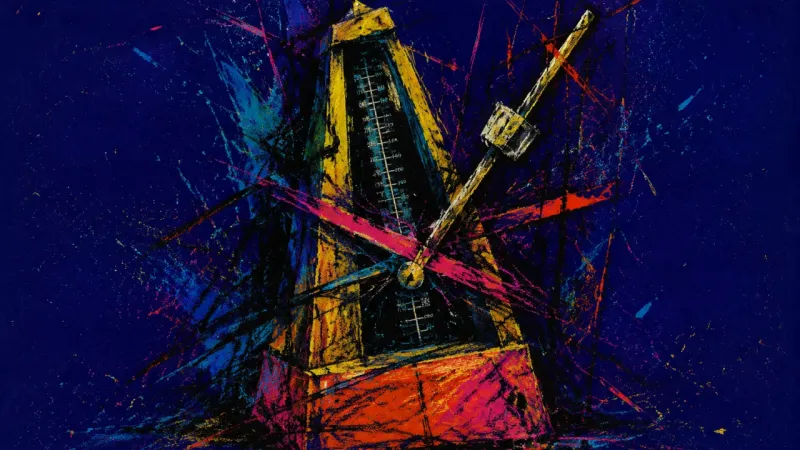 Stalled Tempo An abstract image of job-offer paralysis, where over-analysis and fear twist inner judgment into a c
