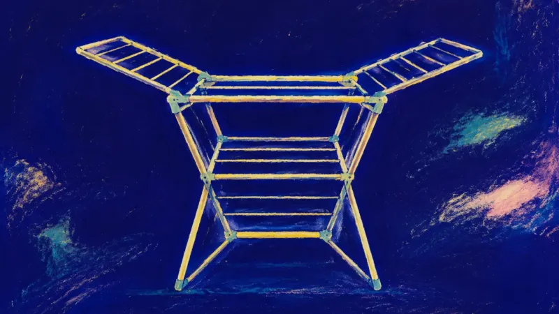 Reopened Rhythm An abstract image of a drying rack reopened into balance, expressing steady routines, self-trust, और
