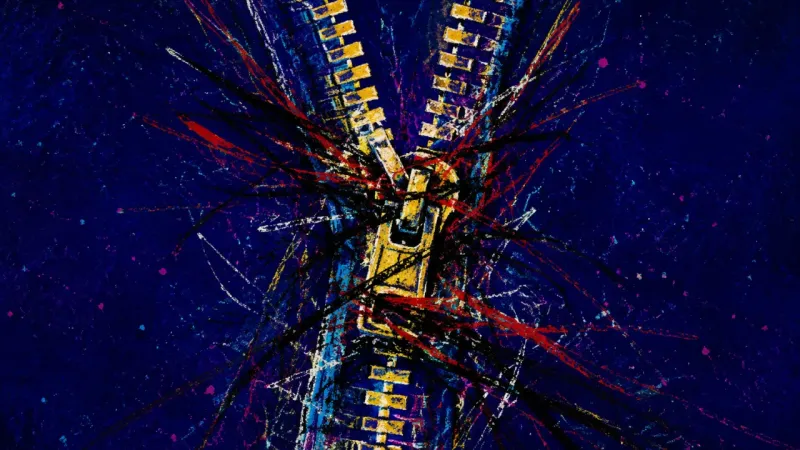 A jammed zipper standing for friendship anxiety, with mixed public and private signals creating