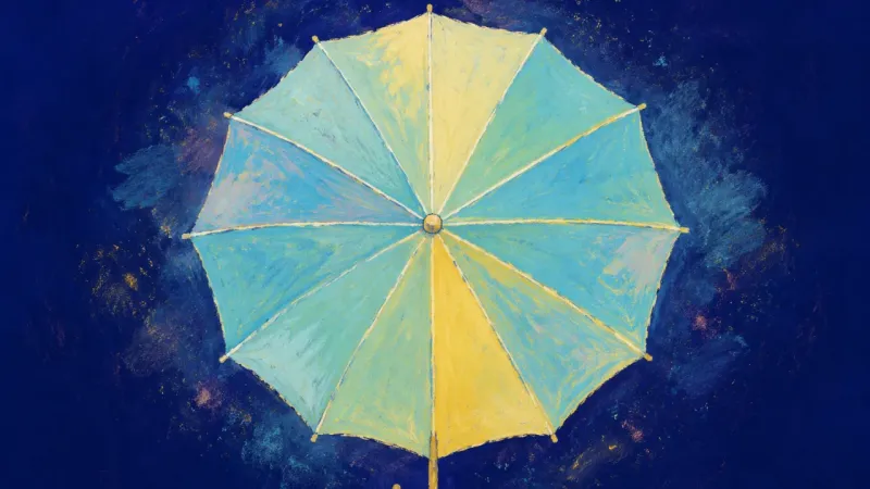 An abstract visual of post-social overthinking easing, shown as an umbrella regaining balance,op