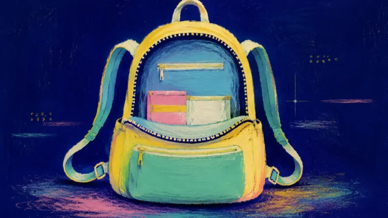 Unzipped Trust An abstract image of effort shame easing, with a backpack opened into a calm, orderly form that sugg