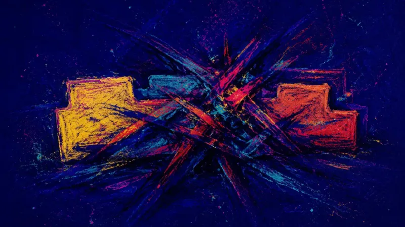 Crushed Sequence An abstract representation of notification-driven choice paralysis, where a tab divider collapses i