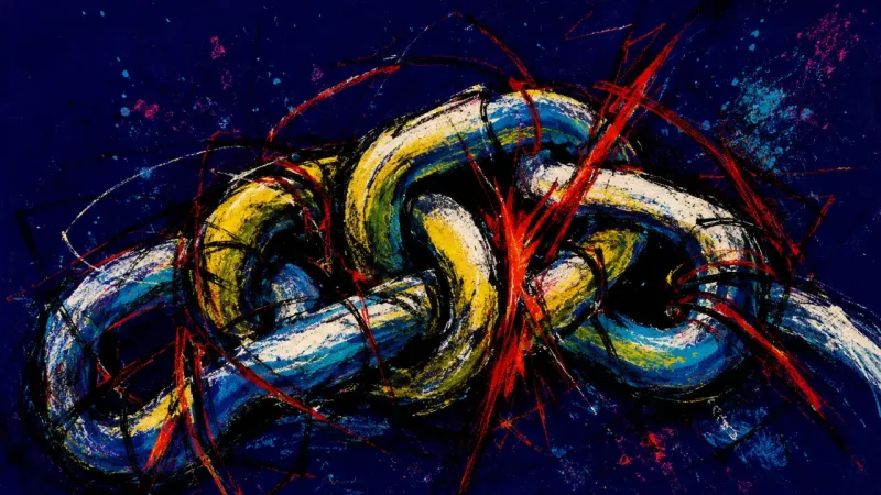 Chain of Approval A visual of people-pleasing under group-chat pressure, shown as a chain knotted into a tight, oppres