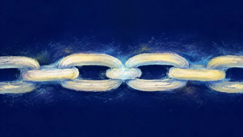 Measured Connection A visual of calm boundaries emerging after people-pleasing, where a chain regains open links and ste