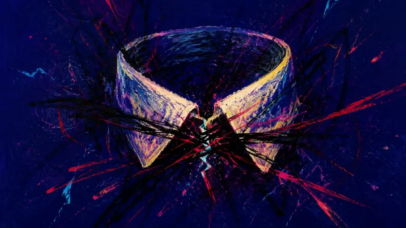 A collar squeezed shut by chaotic marks, symbolizing the urge to over-edit yourself into safe profe