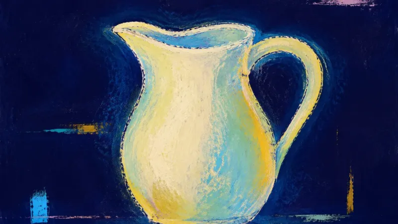 Steady Pour An abstract pitcher restored to an open balanced form, representing practical self-care, emotional f