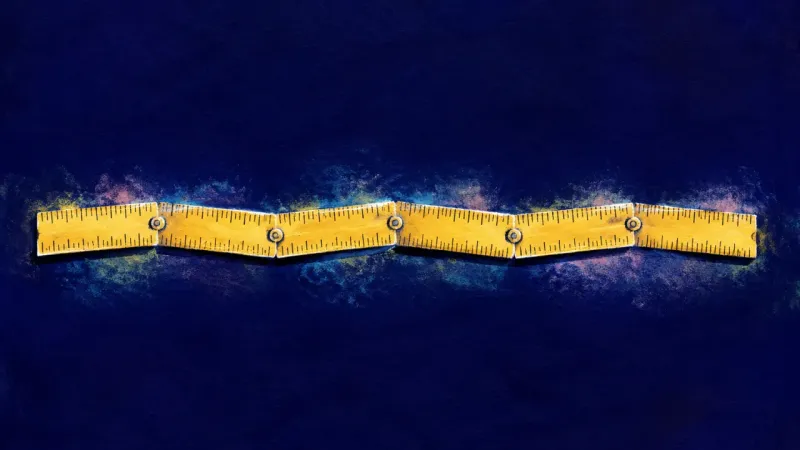 Fair Measure A folding ruler opened into a calm ordered span, showing a fair housing decision made with balance ۽
