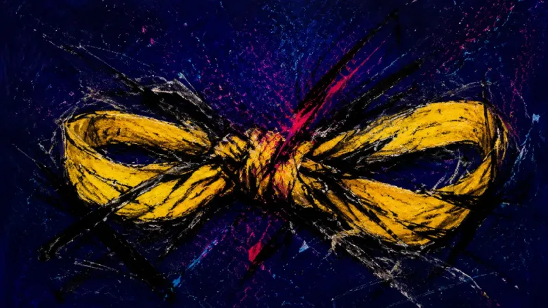 Crossed Compliance A twisted blindfold caught in crossed pressure lines, showing people-pleasing, belonging fear, and t