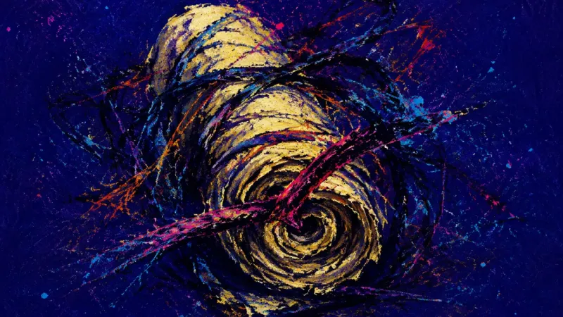 Sealed Testimony An abstract scroll clenched into a suffocating spiral, representing self-doubt, overchecking, and tr