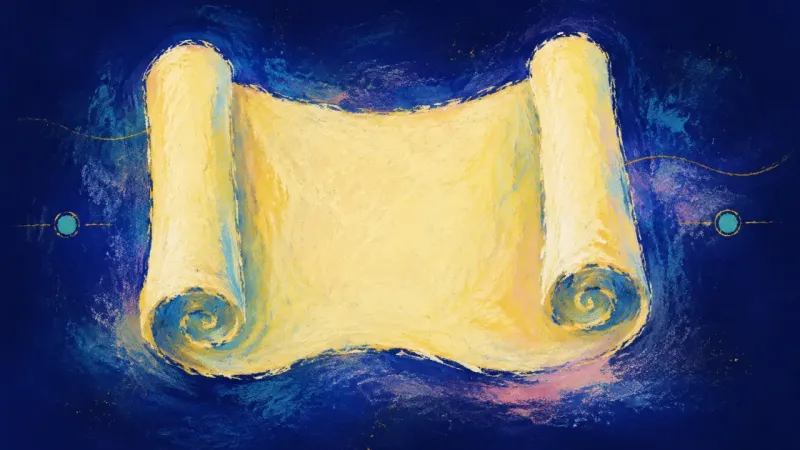 Unfolded Knowing An abstract scroll opened into balanced order, representing self-trust, inner witnessing, and calm t