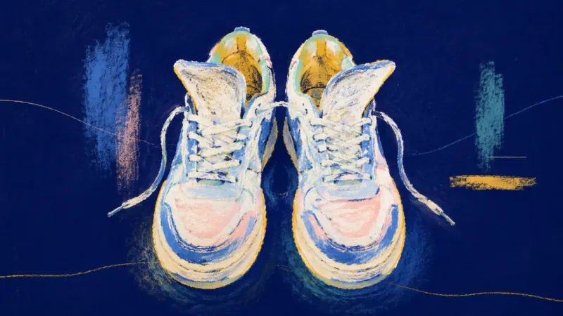 Open Steps A pair of sneakers restored to an open, balanced shape, representing intentional rest, gentle movem