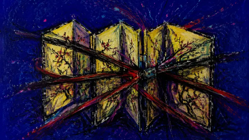 Barricaded Invitation A folding screen crushed into a tight barricade, representing the fear of sending a clear invite and