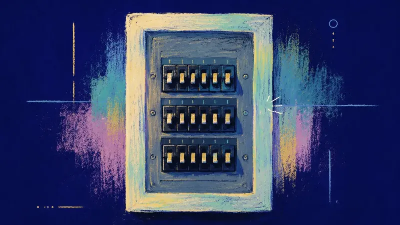 Clean Reset An abstract breaker panel restored to aligned switches, representing clear roles, mutual respect,