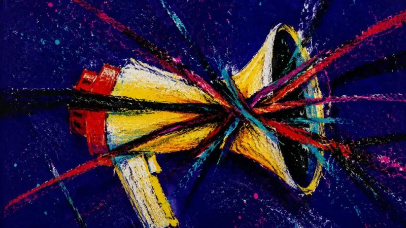 Crushed Signal A warped megaphone choked by tangled marks, representing the pressure of carrying conflict that sho