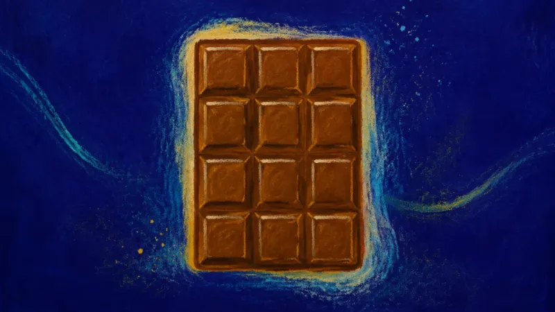 Portion Returned A restored chocolate bar with calm, even sections, showing self-trust and permission to enjoy small