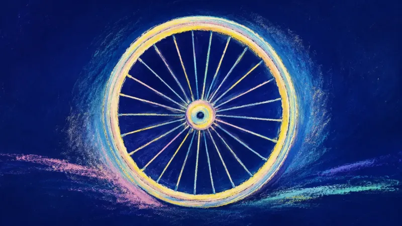 A bicycle wheel restored to a balanced circle, representing a flexible transport plan and renewed