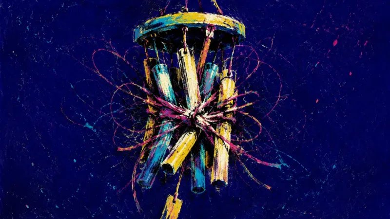 Captured Resonance A wind chime collapsed into tangled lines, representing confusion that turns calm attraction into