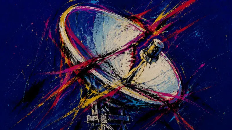 A warped satellite dish tangled in chaotic lines, representing support being misread as judgment and