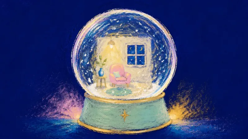 A snow globe regains a clean outline as the inner storm settles, representing self-trust and clear a