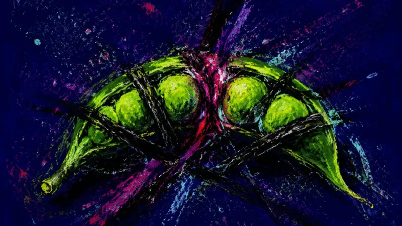 An abstract pea pod cinched shut and tangled, expressing overwhelm freeze and the fear that reopened