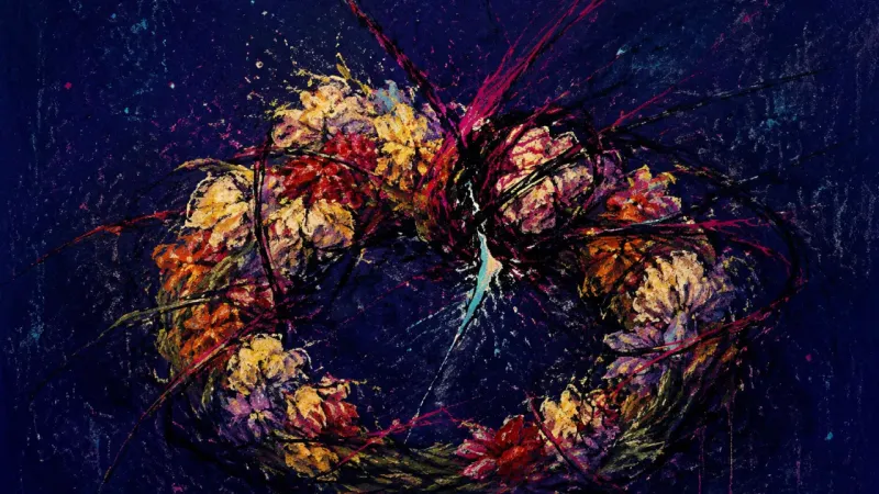 Knotted Welcome An abstract garland tied into a hard knot, expressing shame, self-protection, and welcome squeezed b