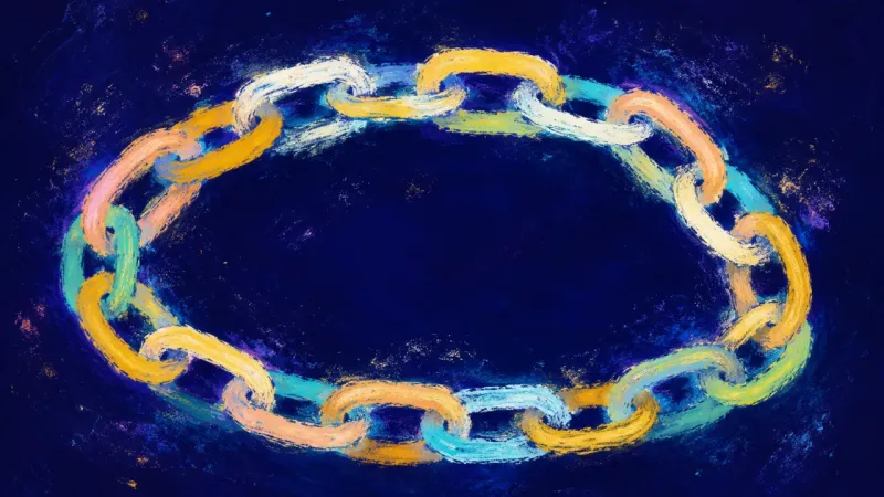 Links at Ease A chain restored into an even open rhythm, representing self-trust, steadier boundaries, and calmer