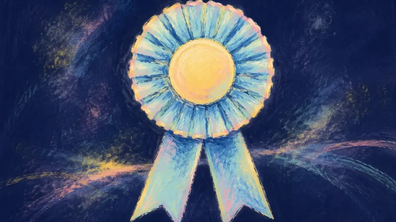 Released Rosette An opened rosette with clean pleats and released tails, representing calmer self-trust and a choice
