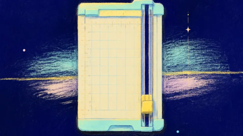True Line A realigned paper trimmer with calm, open structure, symbolizing honest boundaries, relief, and stea