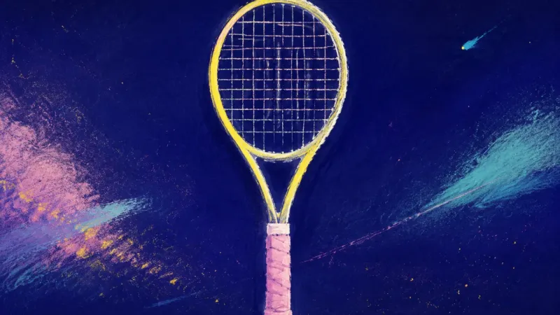 Frame Held Steady A restored tennis racket with an even frame and ordered string grid, representing self-respect and