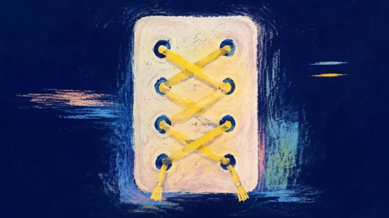 Pattern Through Practice A restored lacing card follows one continuous pattern, representing identity built through repeated,