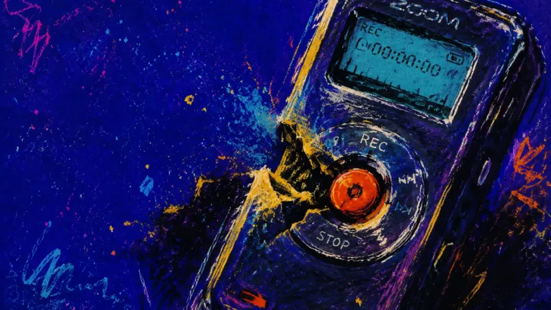 The Unrecorded Take A pocket audio recorder with a jammed record button, symbolizing endless advice seeking instead of12