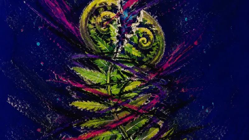 A fern is forced into a cramped, tangled form, representing anxious overanalysis and pressure for