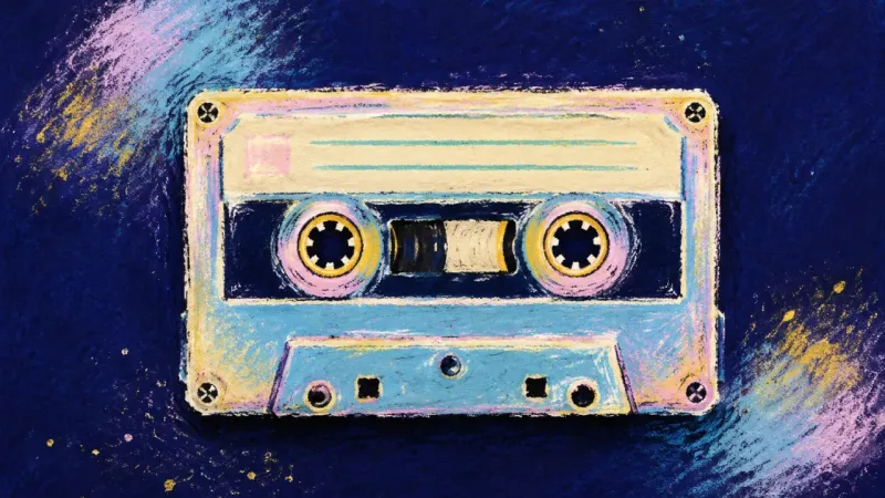 A restored cassette tape with aligned reels and a continuous path, representing mutual pacing, clear