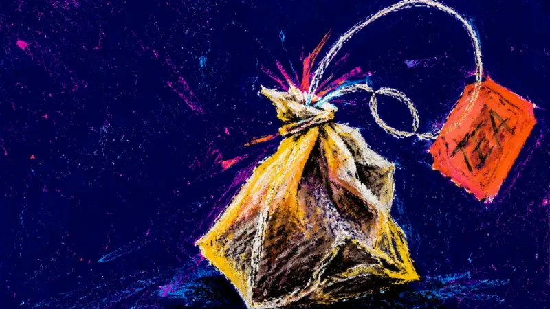 The Unfinished Steep A tangled tea bag and tag symbolizing the loop of consuming self-help advice instead of testing one️