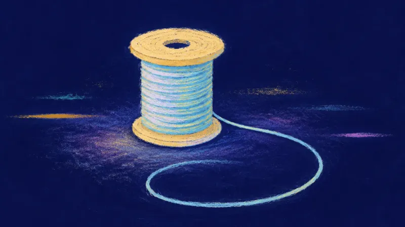 Unwound Focus An abstract spool unwound into an orderly loop, representing grounded confidence after advice stops'