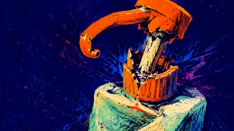 A soap dispenser crushed around a jammed pump, symbolizing repeated attempts to draw warmth from an