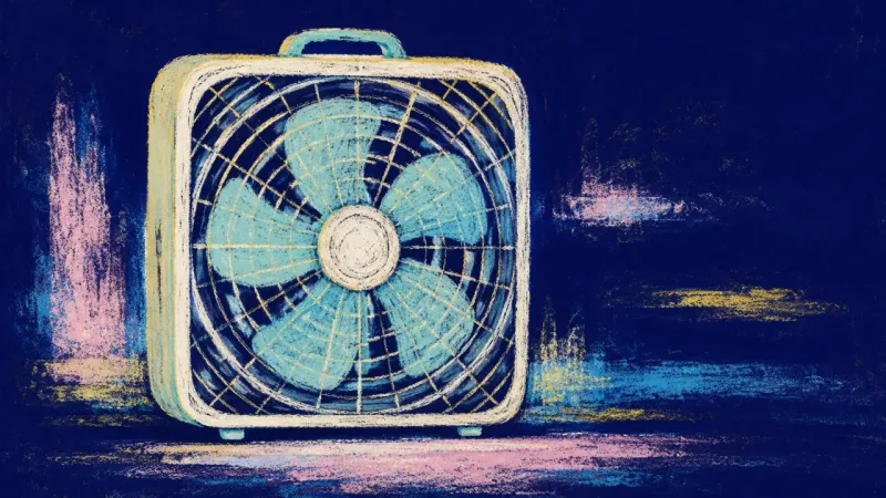 Rotation Restored A restored box fan with orderly blades and grille, symbolizing career clarity, balanced stability,AA