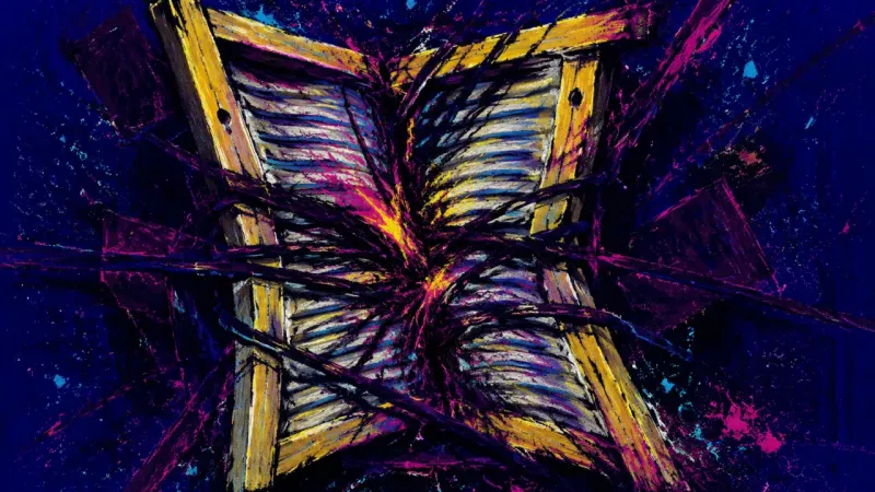 A crushed washboard tangled by chaotic lines, representing avoided chore talks, silent scorekeeping,