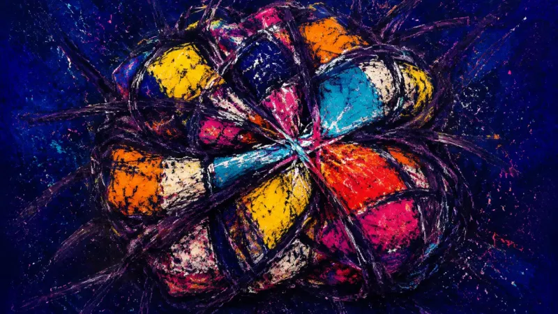 Quilt Under Quota A quilt crushed into a knotted grid, representing urgent productivity pressure that turns private