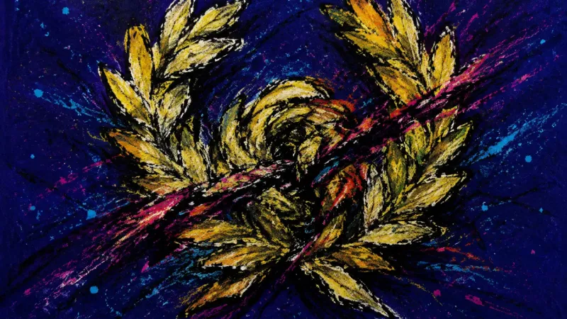 Crushed Applause A laurel wreath crushed into tangled leaves, representing the pressure to seek approval when success