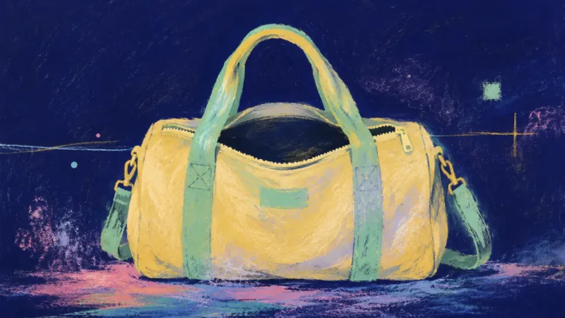 Care You Can Carry A reopened duffel bag regaining clear shape and balance, symbolizing fit-based care, honest movement