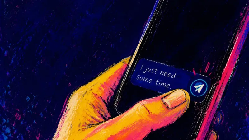 Before the Send A hand frozen above an unsent text, capturing the panic of trying to force clarity from delayed slow