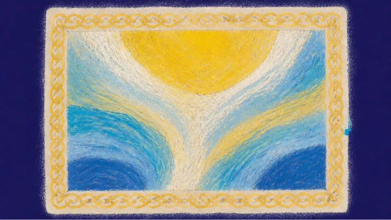 Threshold Restored An abstract doormat restored to a calm, balanced shape, representing return-bag procrastination, a 7