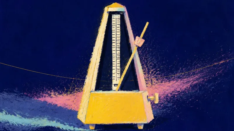 Rhythm Reclaimed A restored metronome with an orderly rhythm, representing routine change through small experiments,